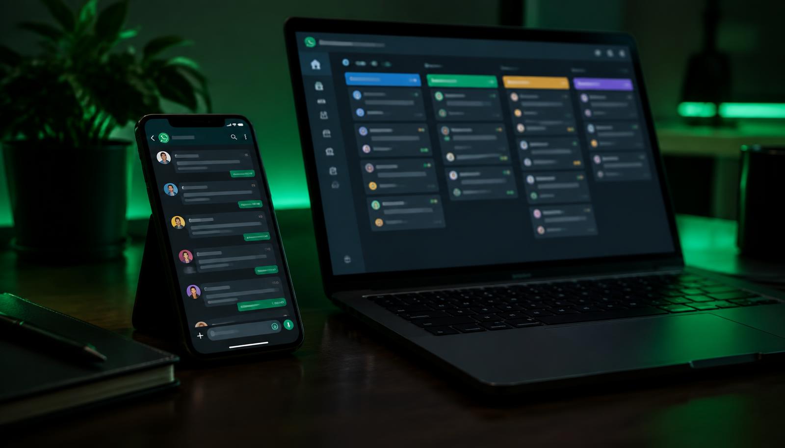 WhatsApp CRM lead takip sistemi: telefondaki WhatsApp konuşmalarının CRM satış panosuna bağlandığı görsel