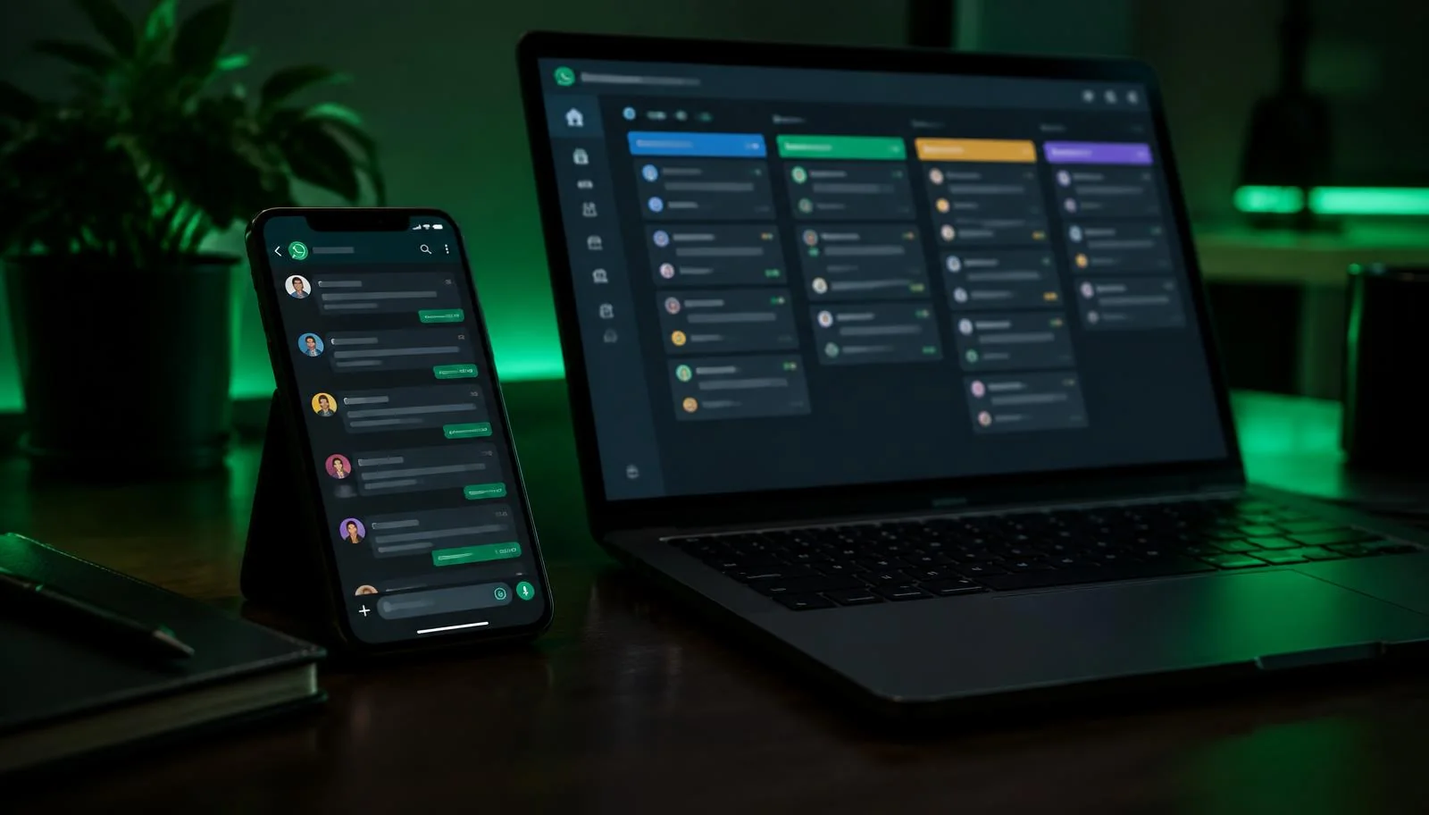 WhatsApp CRM lead takip sistemi: telefondaki WhatsApp konuşmalarının CRM satış panosuna bağlandığı görsel